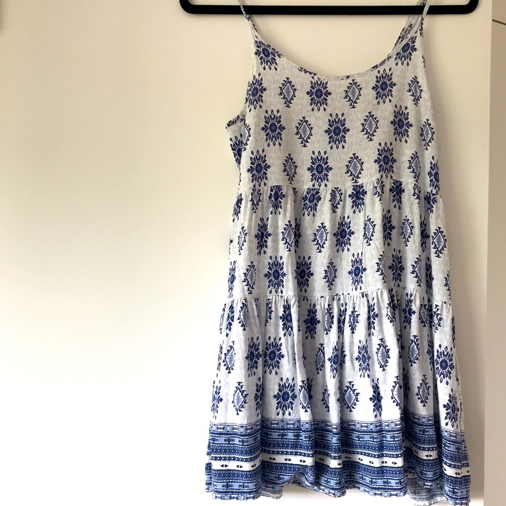 Blue & White Patterned Summer Mini Dress